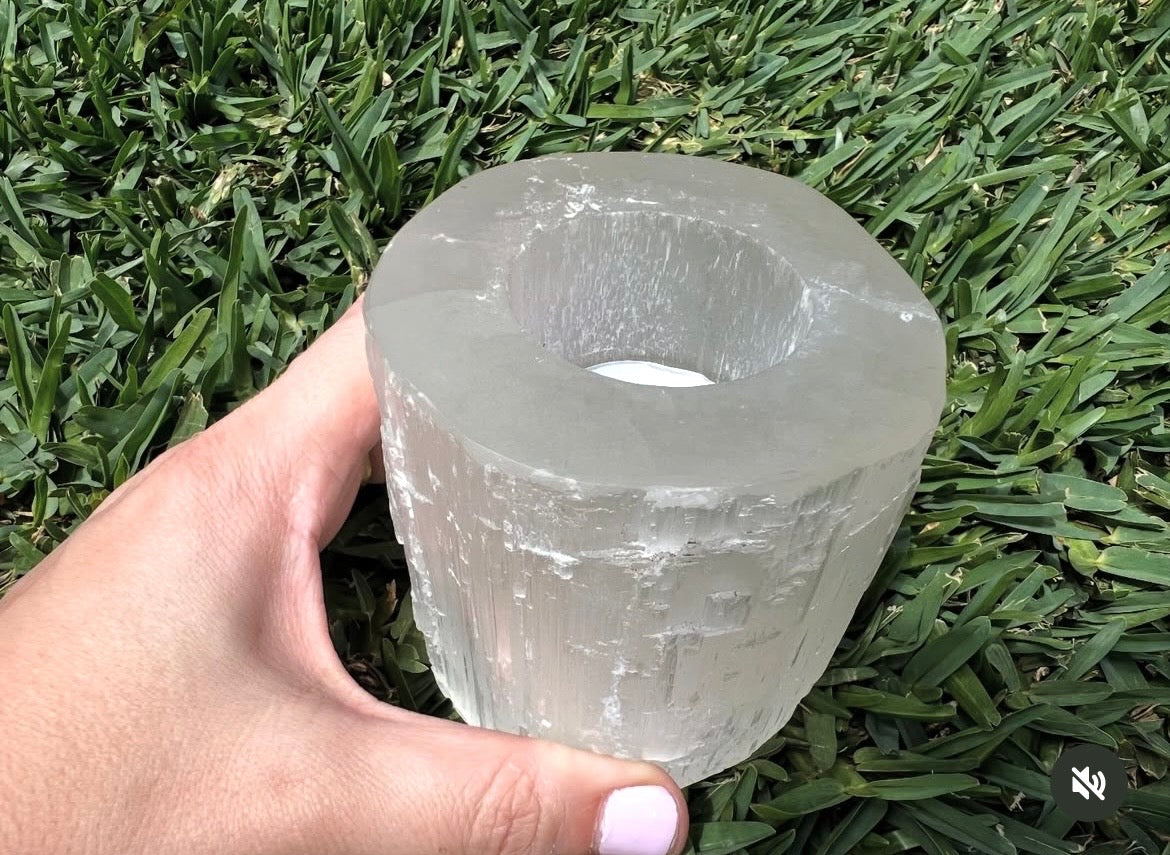 Natural Selenite Candle Holder – Cleansing & Peace