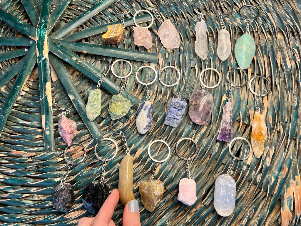 Natural Raw & Polished Crystal Gemstone Keychain – Protection, Abundance & Positive Energy