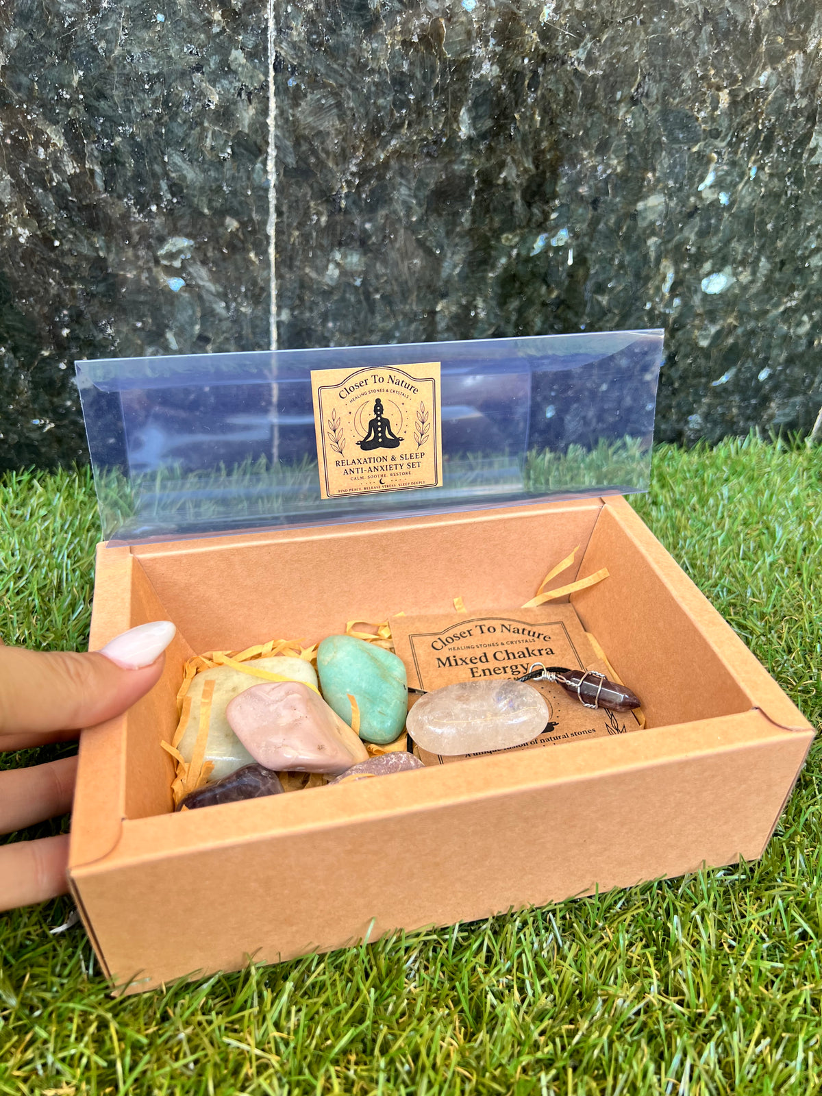 Relaxation & Sleep Anti-Anxiety Intention Crystal Gift Set | Natural Crystal Healing Box with Bracelet & Necklace