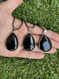 Black Obsidian Silver-Plated Teardrop Necklace – Protection, Grounding & Strength