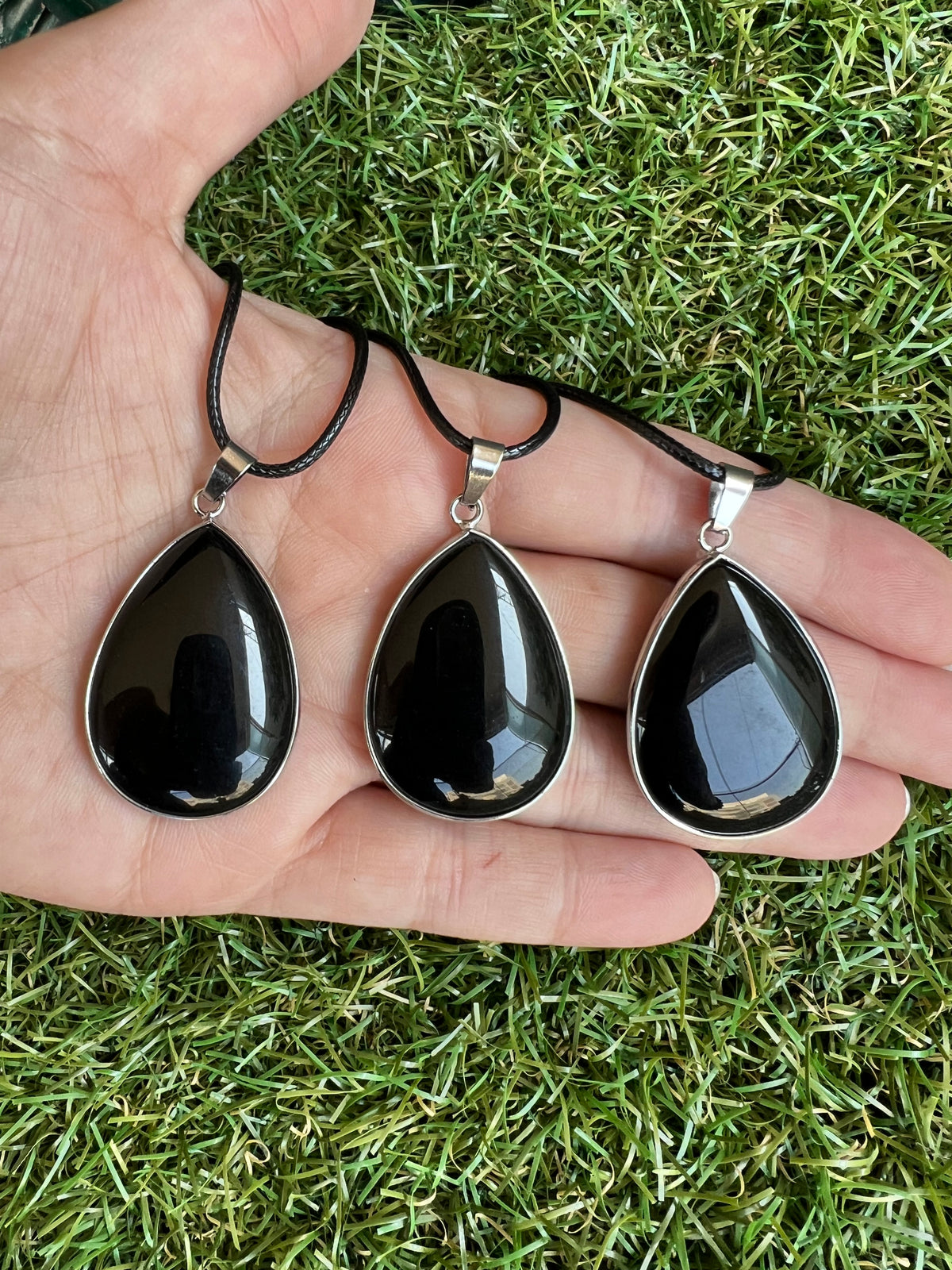 Black Obsidian Silver-Plated Teardrop Necklace – Protection, Grounding & Strength