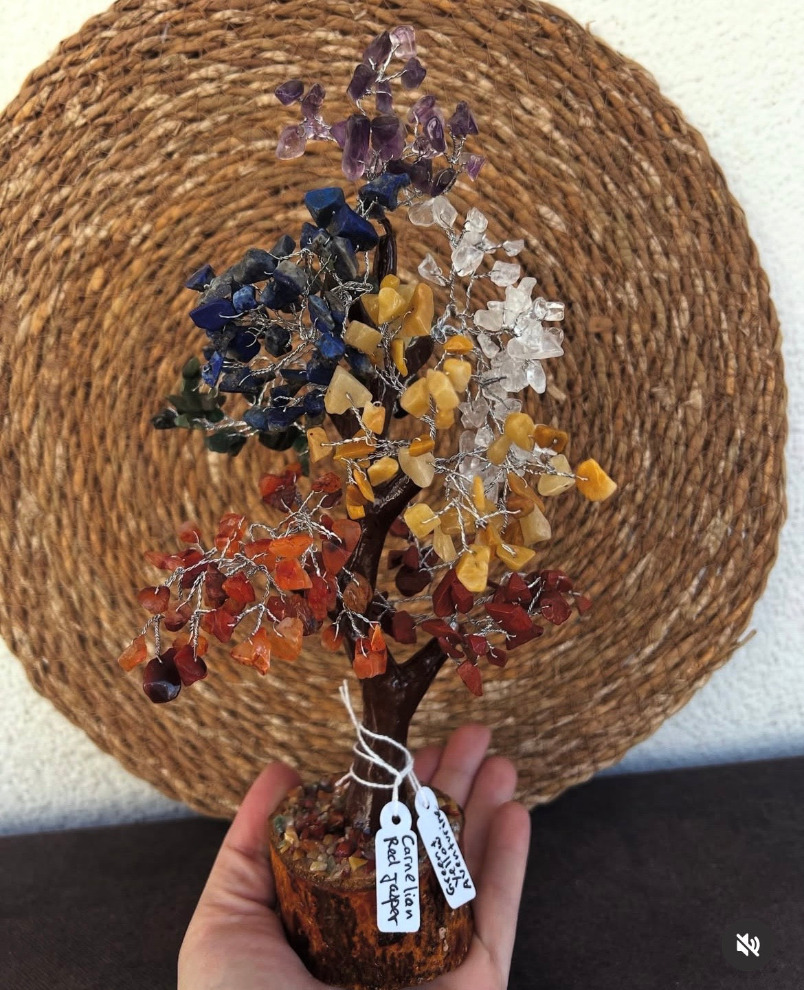 Seven Chakra Crystal Tree on Natural Wood Base
