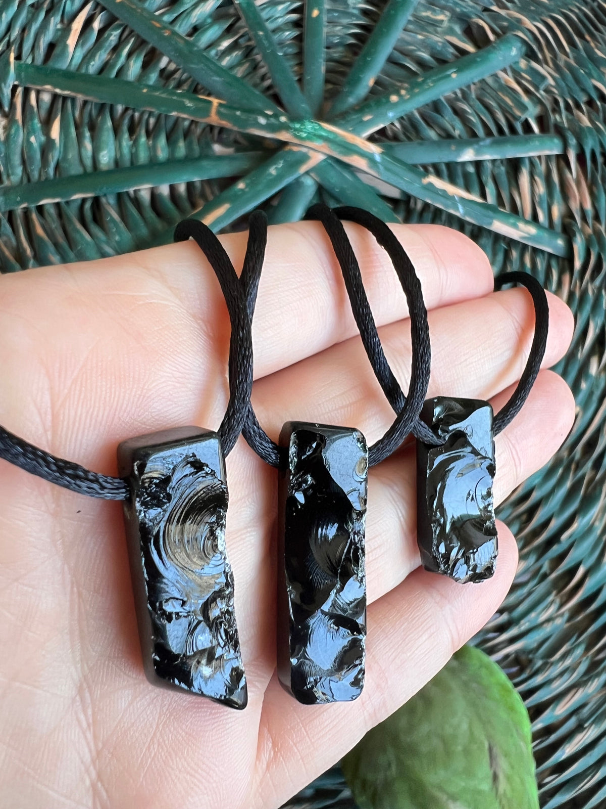 Natural Black Obsidian Pendant Necklace – Adjustable Cord