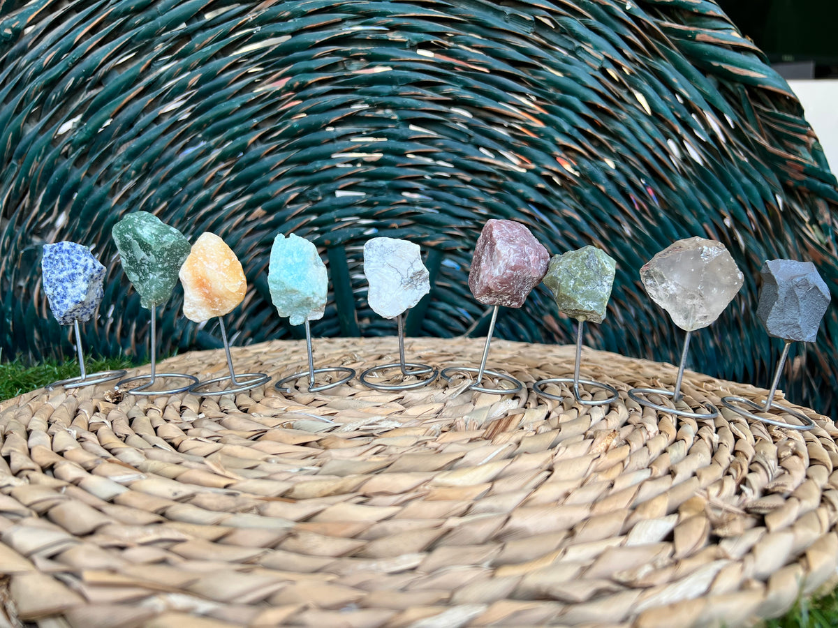 Natural Raw Amazonite on Metal Stand | Crystal Display | Approx. 8 cm | Communication, Calm & Confidence