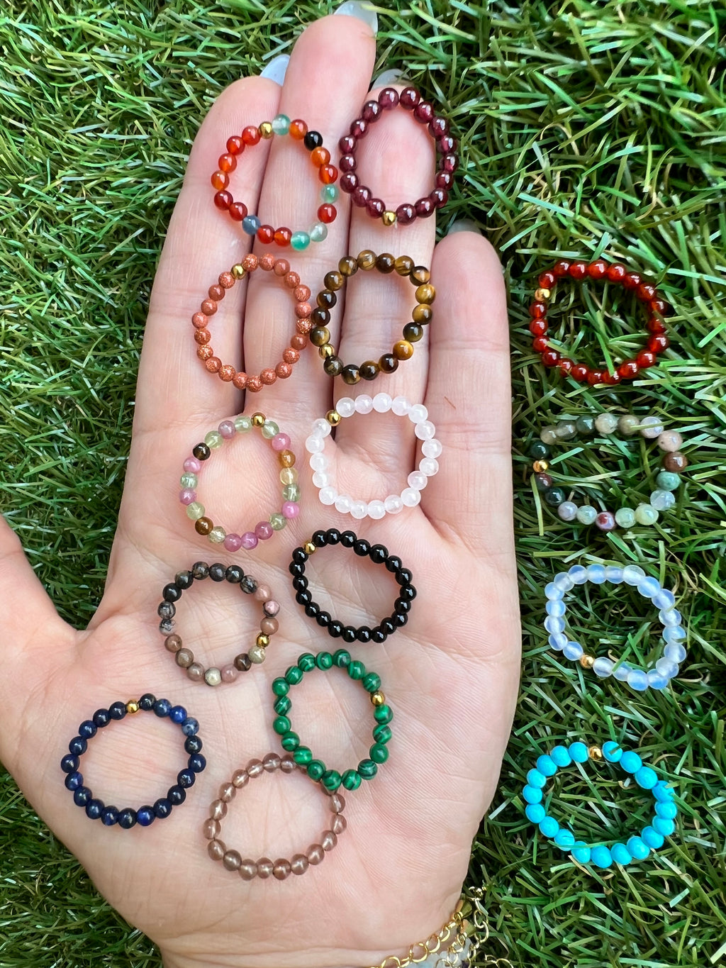 Natural Elastic Gemstone Beaded Ring – Intention & Energy | 3 mm