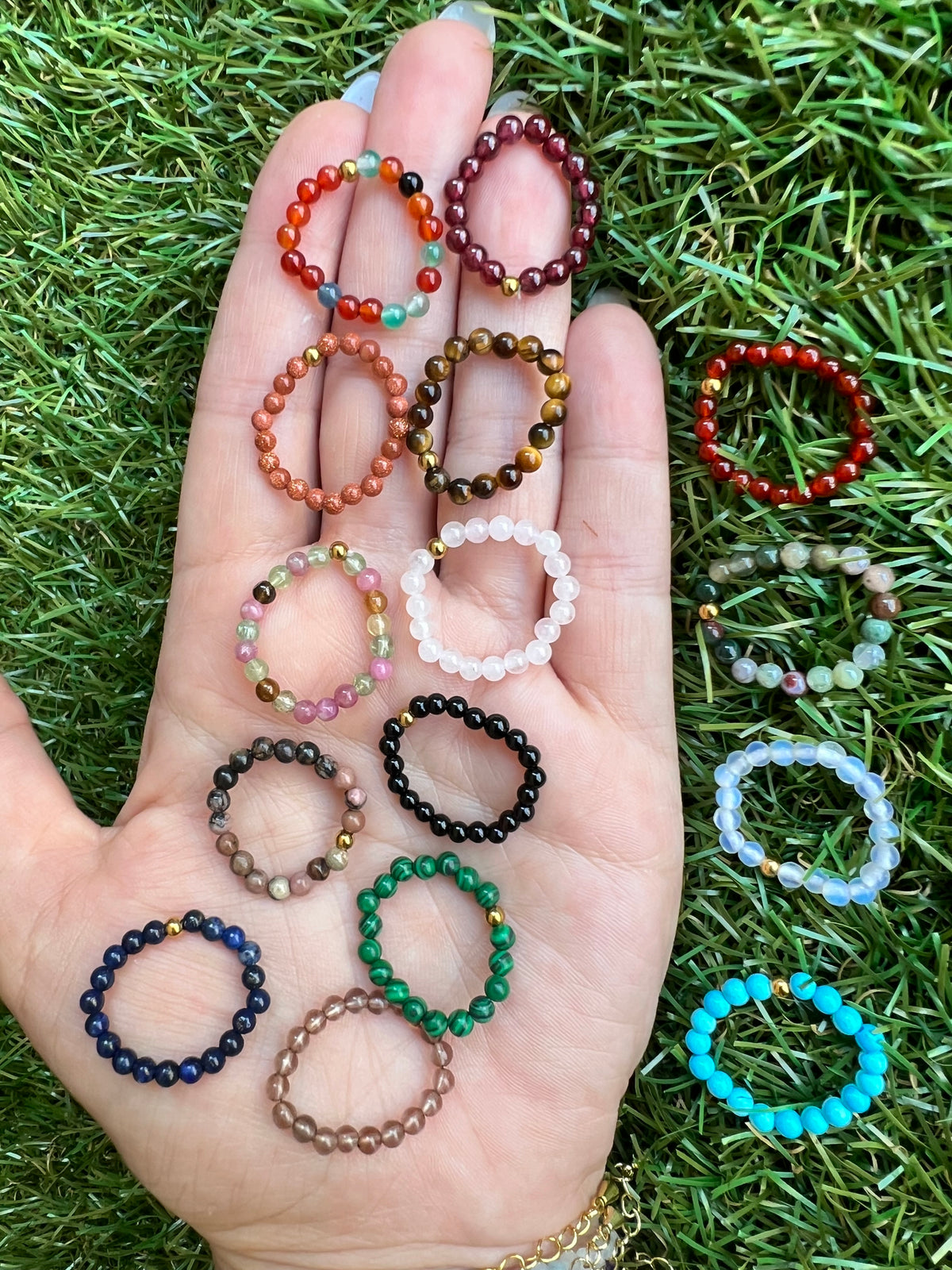 Natural Elastic Gemstone Beaded Ring – Intention & Energy | 3 mm