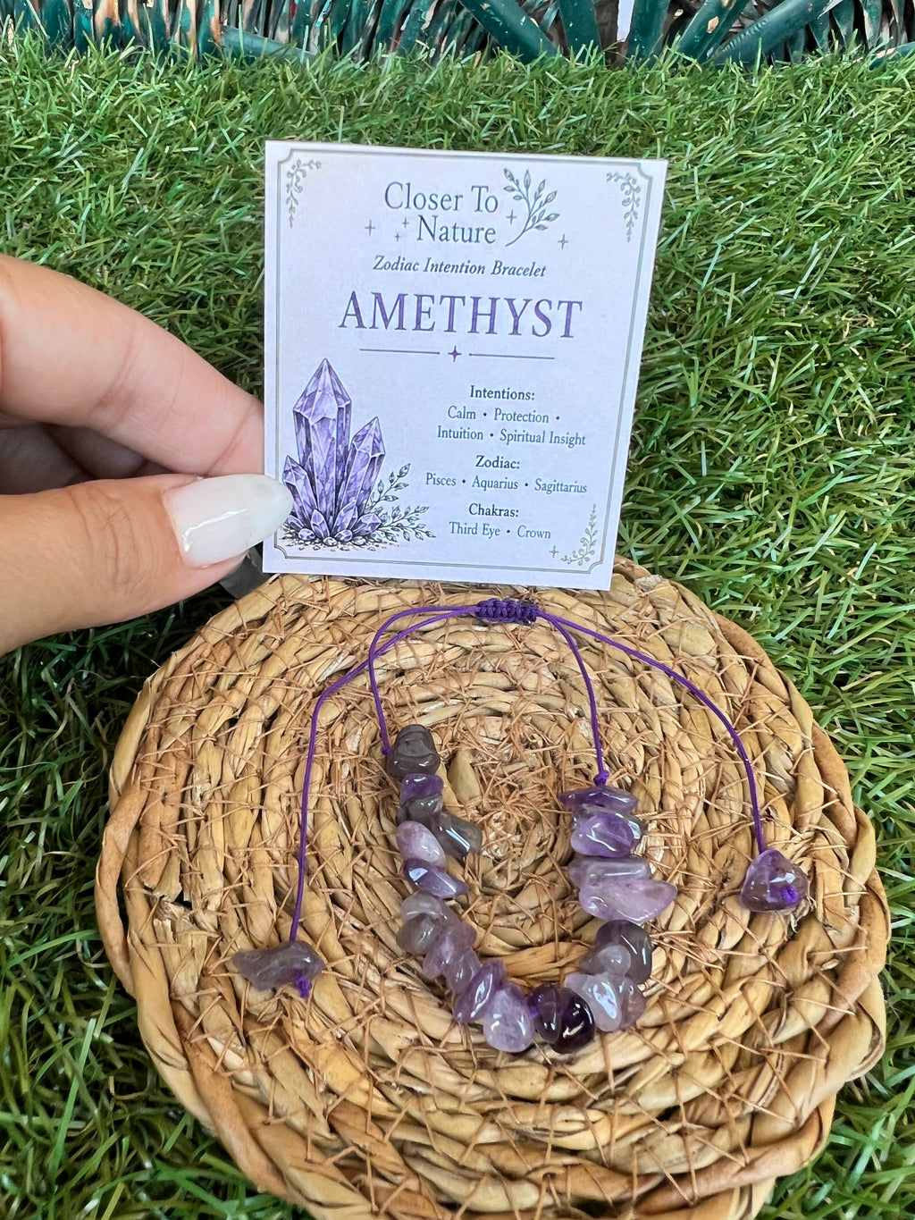 Natural Amethyst Zodiac Bracelet – Calm, Protection & Intuition | Pisces, Aquarius & Sagittarius
