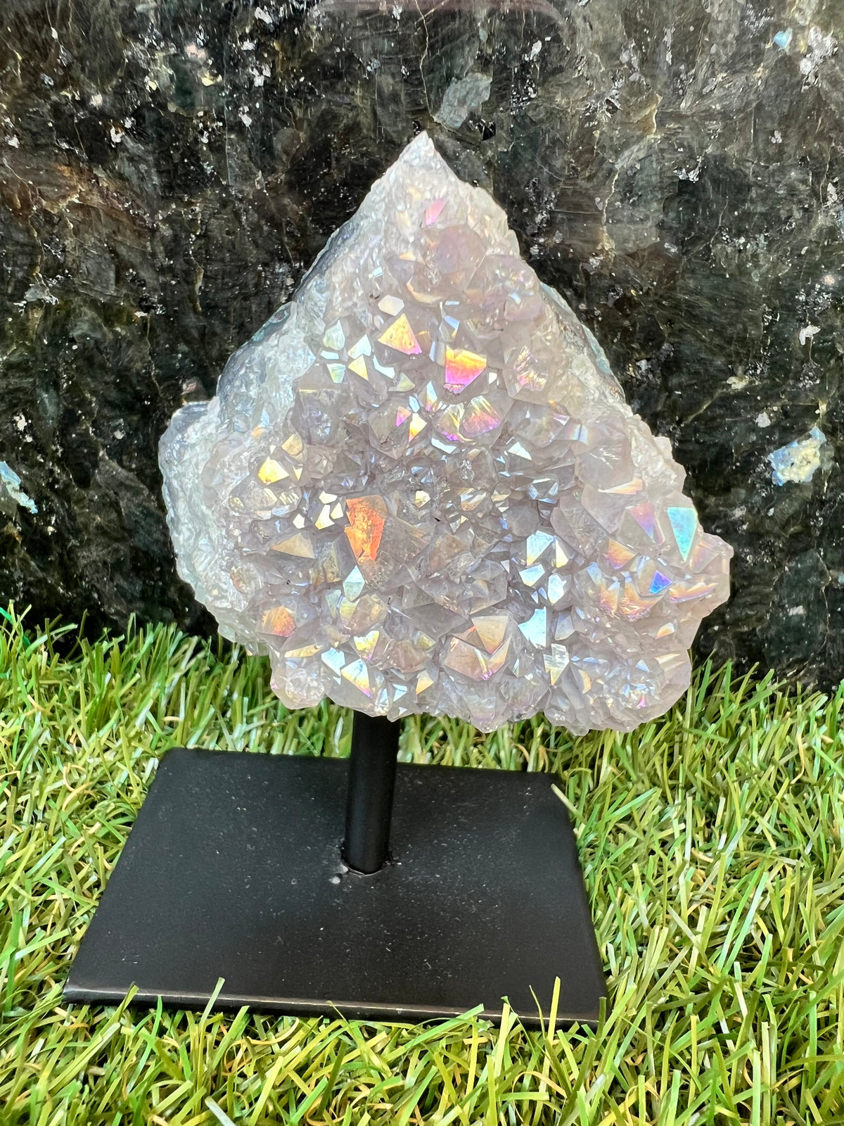 Natural Angel Aura Quartz on Metal Stand – 289 g
