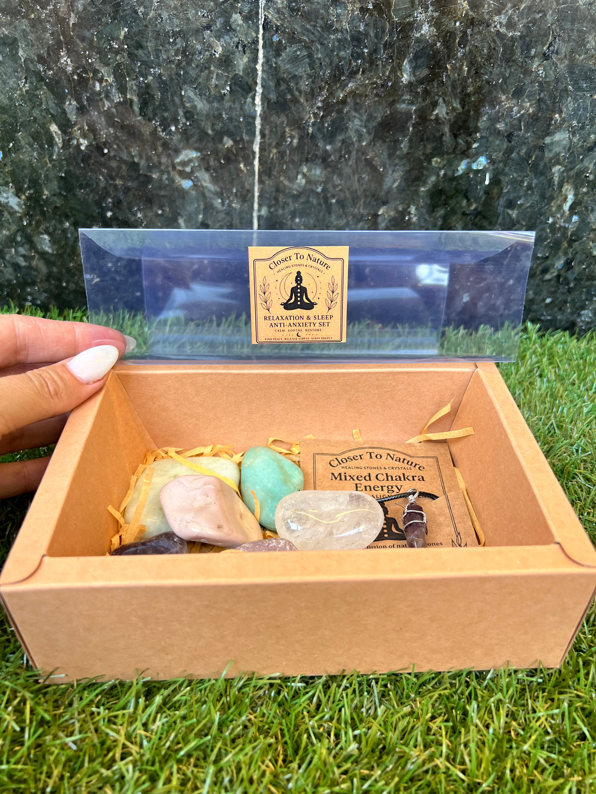 Relaxation & Sleep Anti-Anxiety Intention Crystal Gift Set | Natural Crystal Healing Box with Bracelet & Necklace