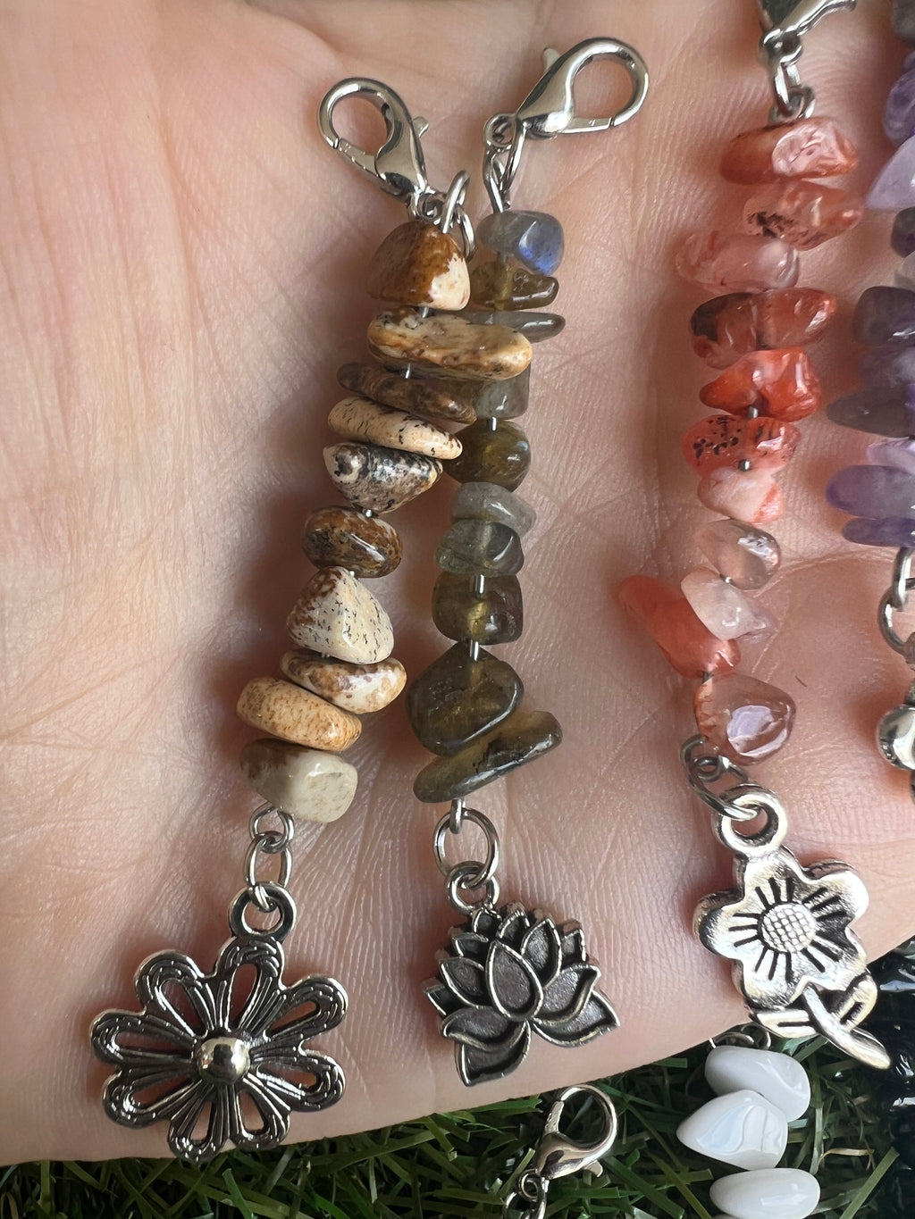 Natural Crystal Chip Phone Charm & Keychain – Genuine Gemstone Bag Charm