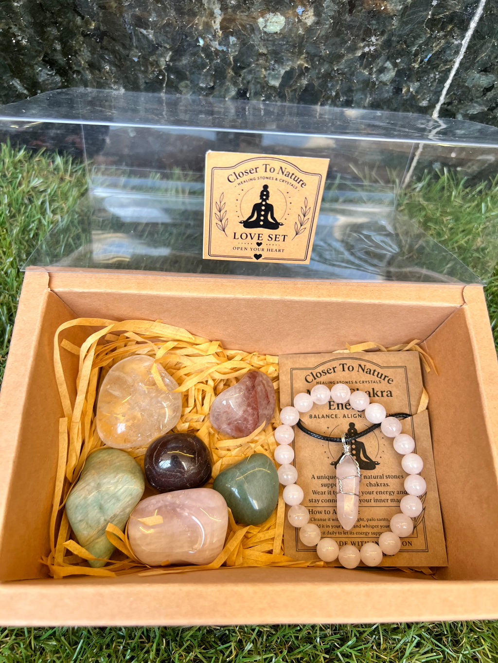 Love Intention Crystal Gift Set | Natural Love & Self-Love Healing Box with Bracelet & Necklace