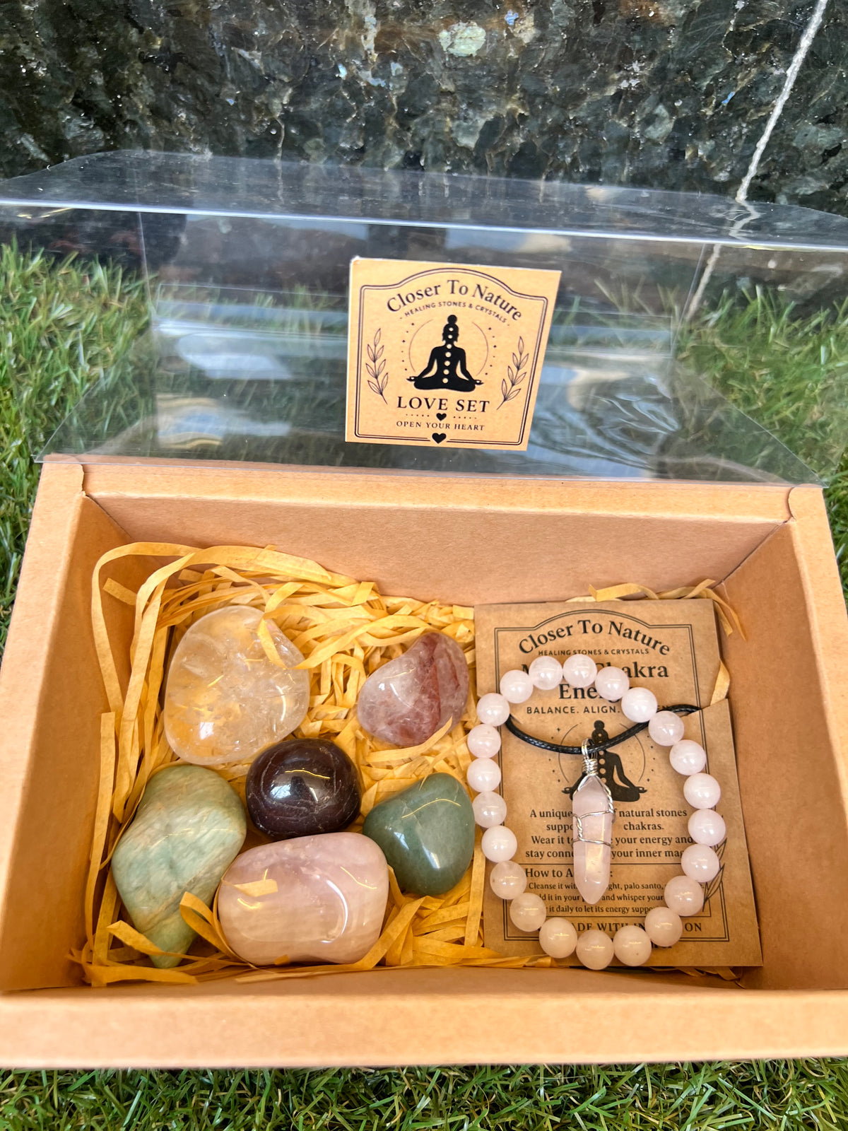 Love Intention Crystal Gift Set | Natural Love & Self-Love Healing Box with Bracelet & Necklace