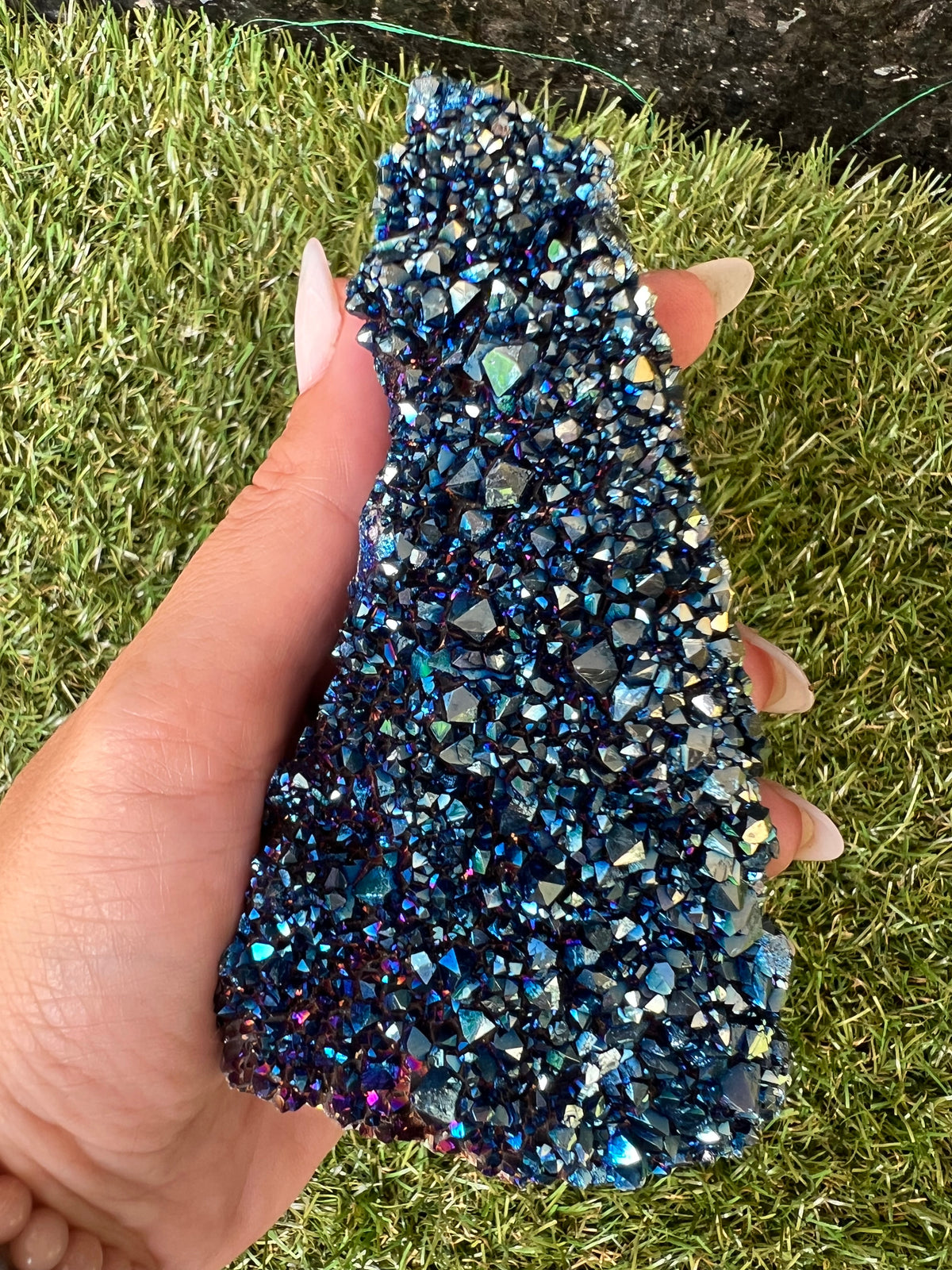 Blue Titanium Aura Quartz Cluster – 514 g