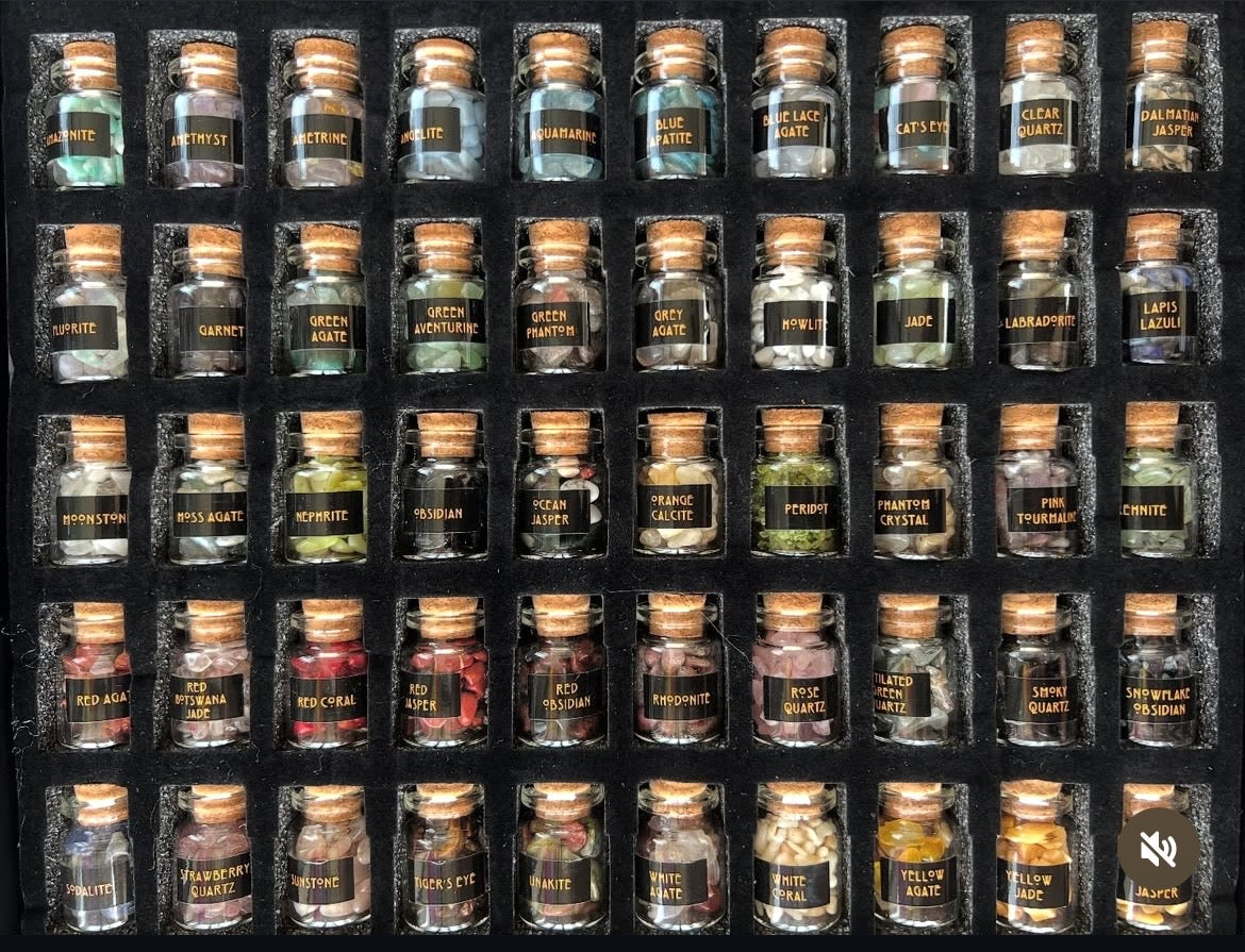 Natural Crystal Chip Bottle | Genuine Gemstone Chips in Glass Bottle | Mini Crystal Collection