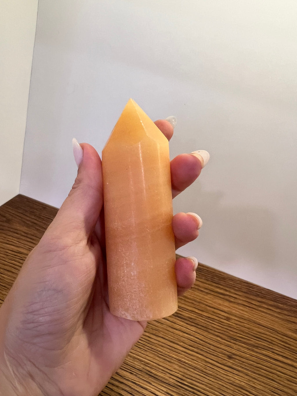 Natural Orange Calcite Cylindrical Tower | Polished Crystal Point