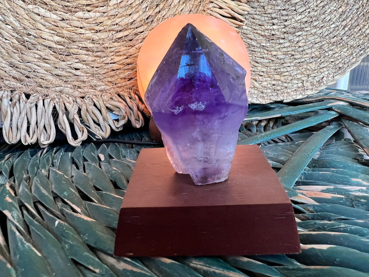 Natural Amethyst Point on Wooden Base