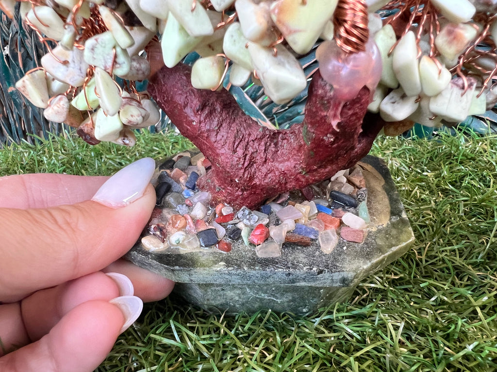 Natural Chrysoprase Bonsai Tree | Genuine Gemstone Tree in a Hand-Carved Natural Green Stone Pot | Growth & Prosperity