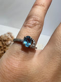 Genuine Natural Blue Topaz Crescent Moon Ring in 925 Sterling Silver