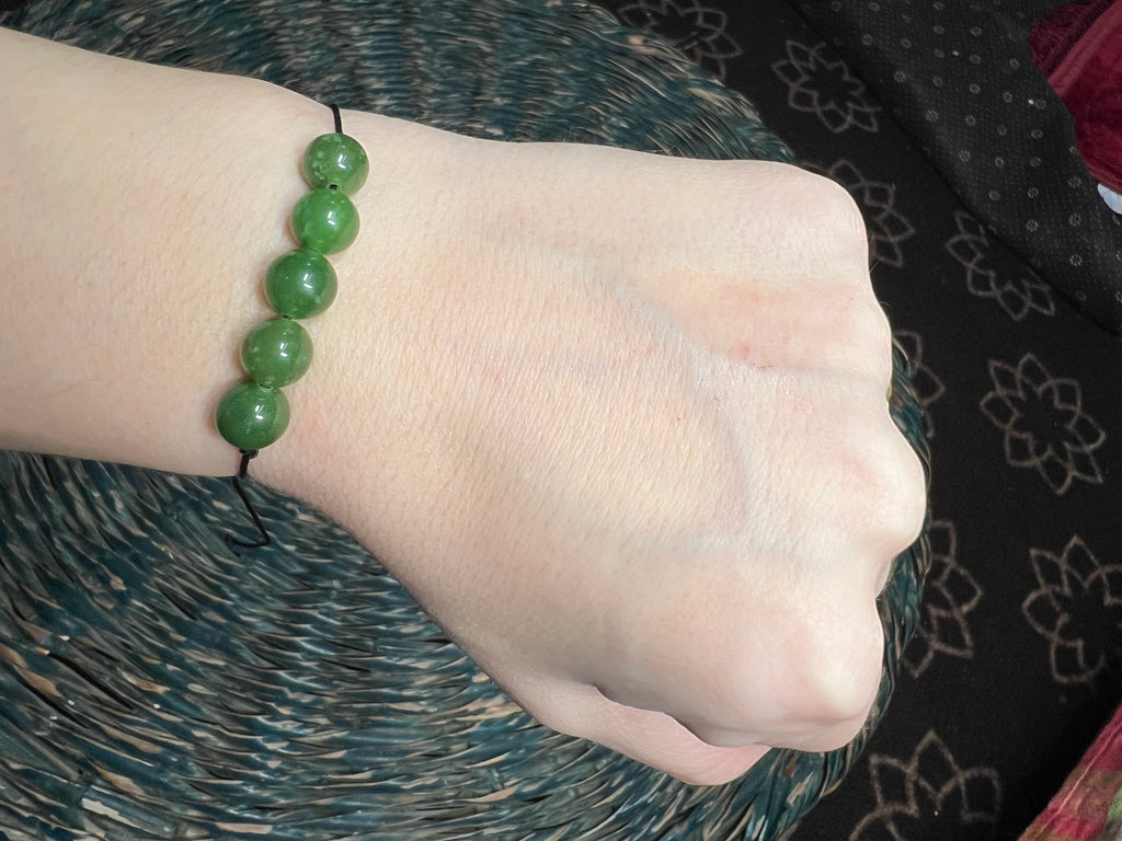 Natural Nephrite Jade Beaded Bracelet | Prosperity, Protection & Harmony Crystal Bracelet