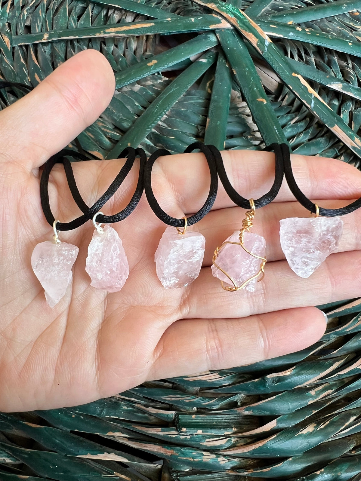 Natural Raw Rose Quartz Necklace – Adjustable Cord