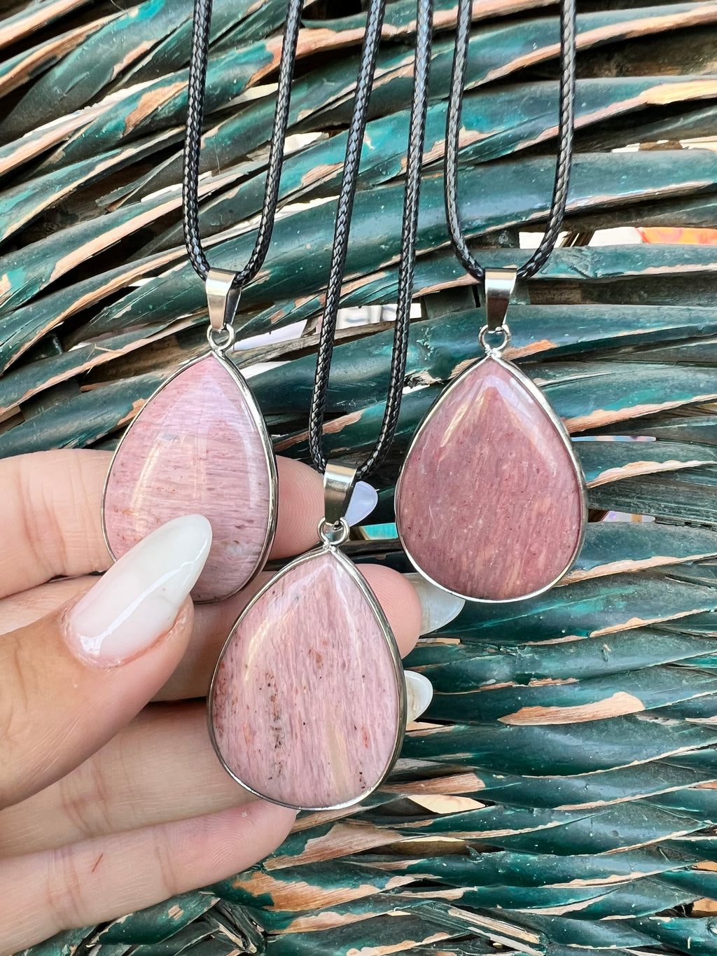 Rhodonite Teardrop Silver Plated Necklace – Compassion, Emotional Healing & Balance