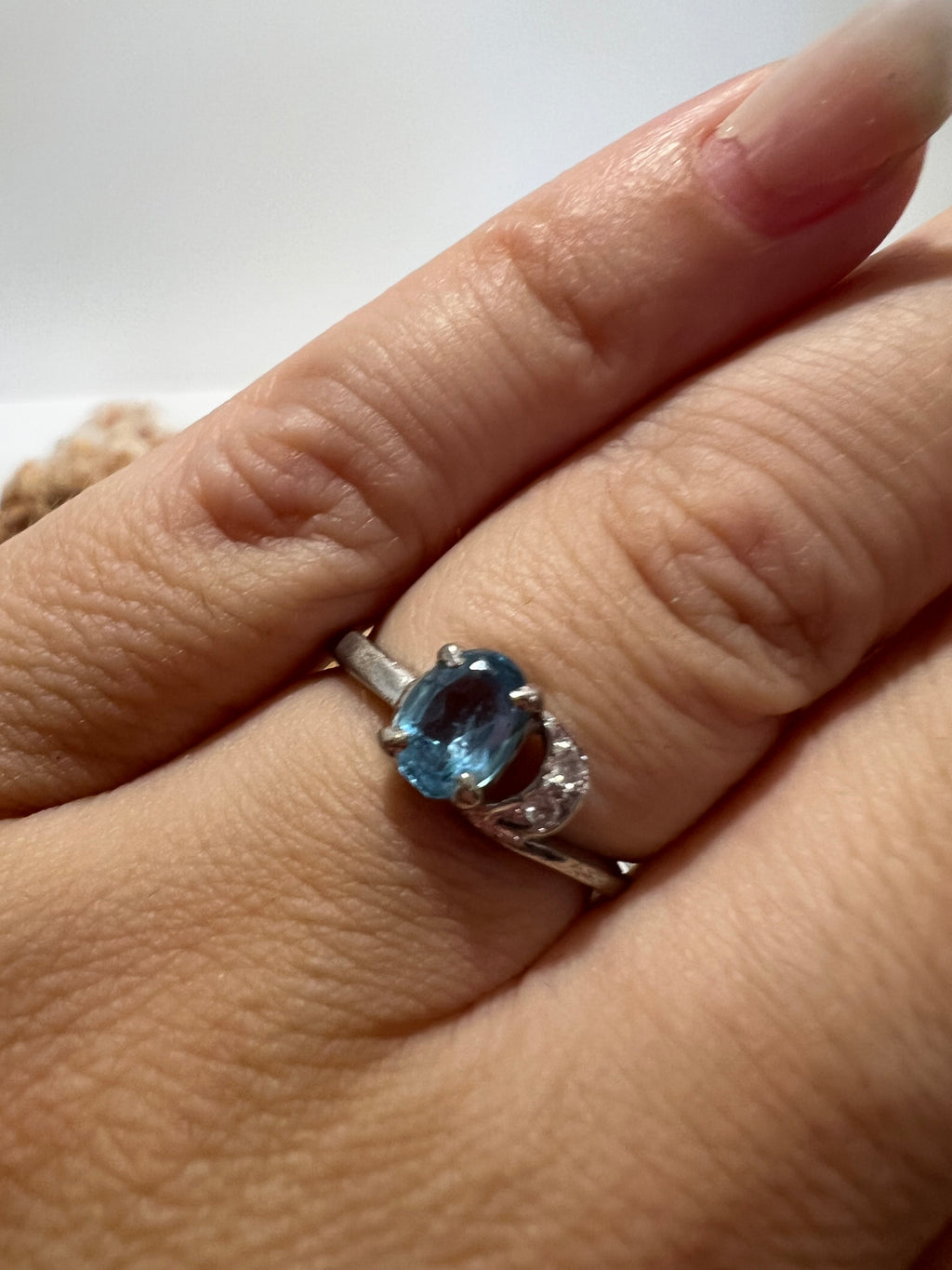 Genuine Natural Blue Topaz Crescent Moon Ring in 925 Sterling Silver