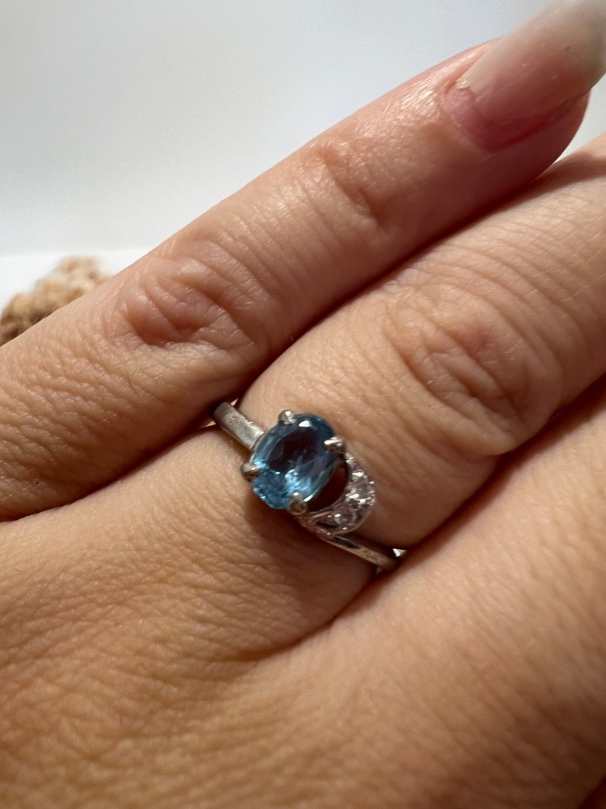 Genuine Natural Blue Topaz Crescent Moon Ring in 925 Sterling Silver