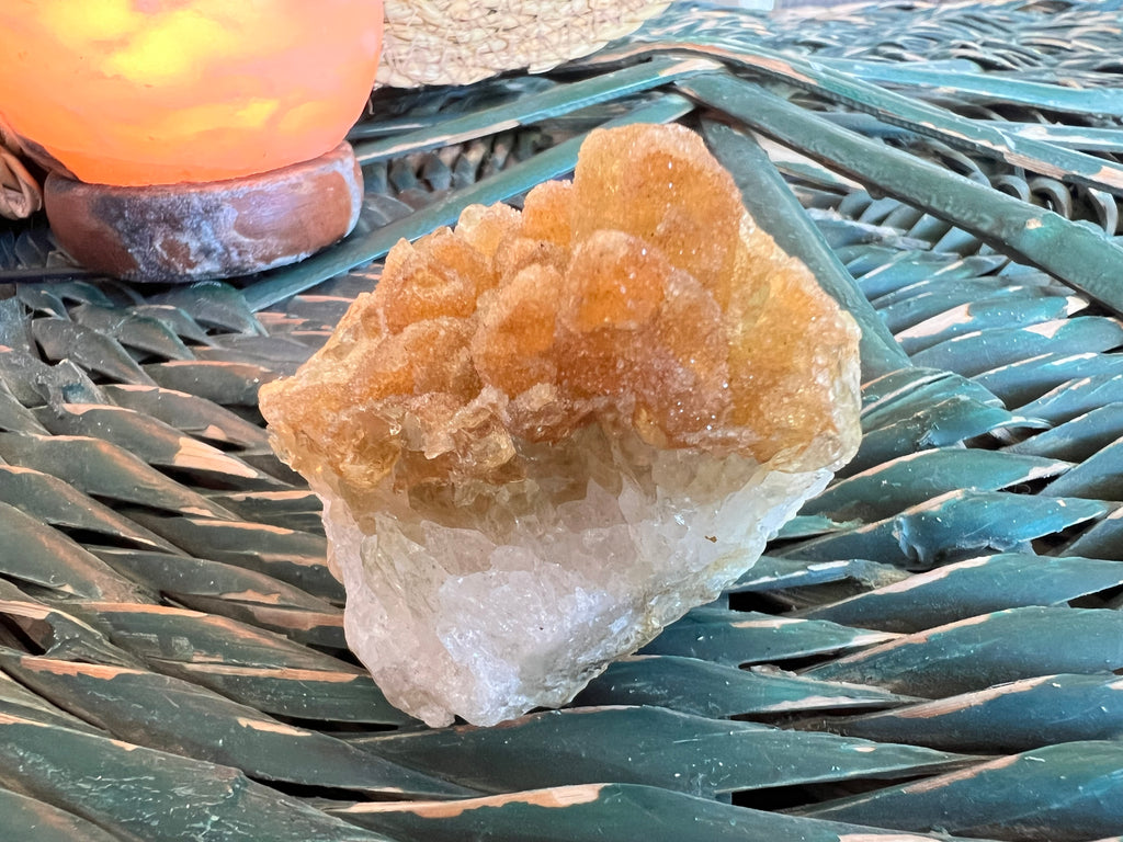 Natural Citrine with Honey Calcite Druzy Cluster