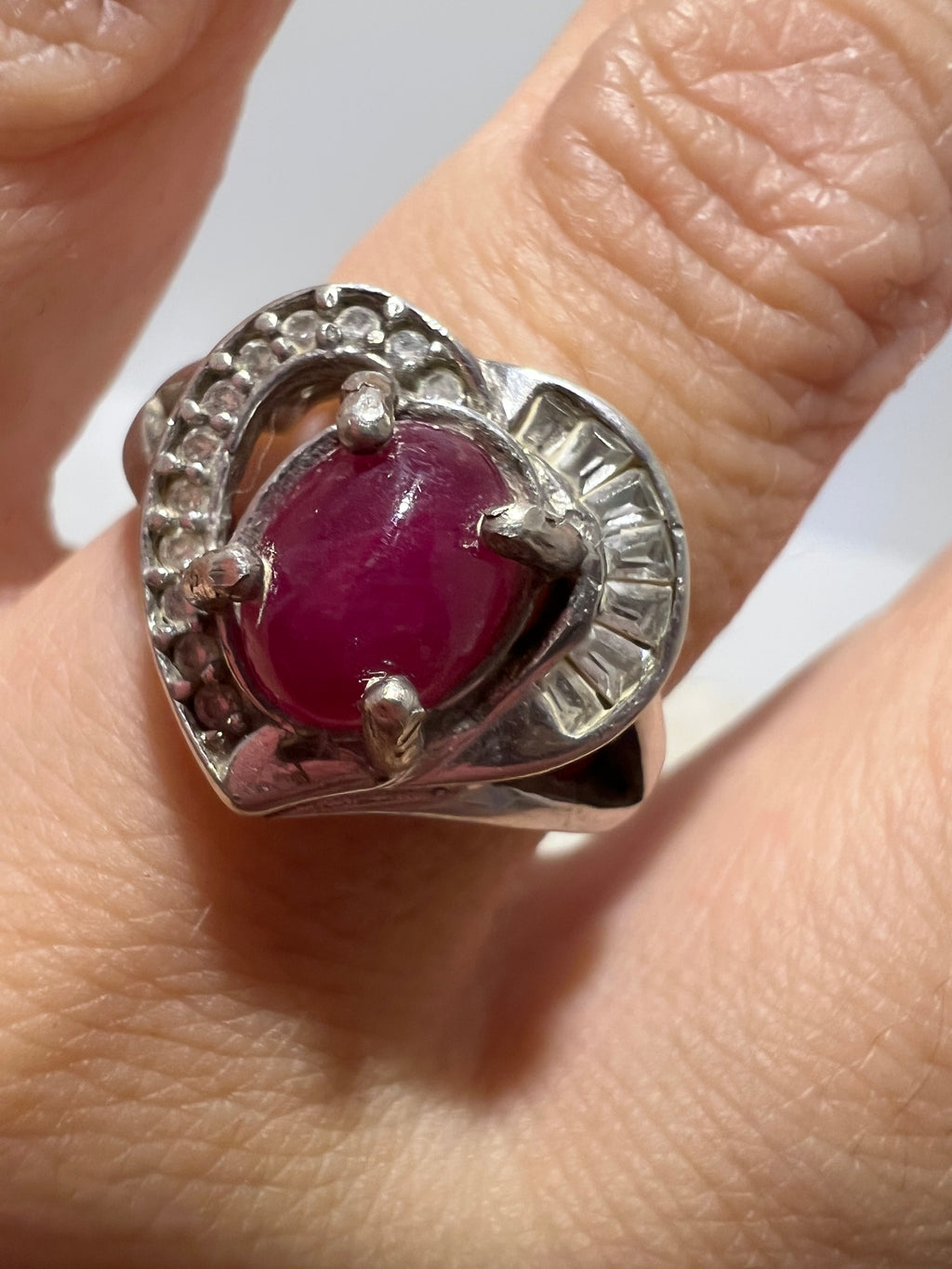 Natural Indian Ruby Ring in 925 Italian Sterling Silver | Genuine Ruby with Zircon Accents