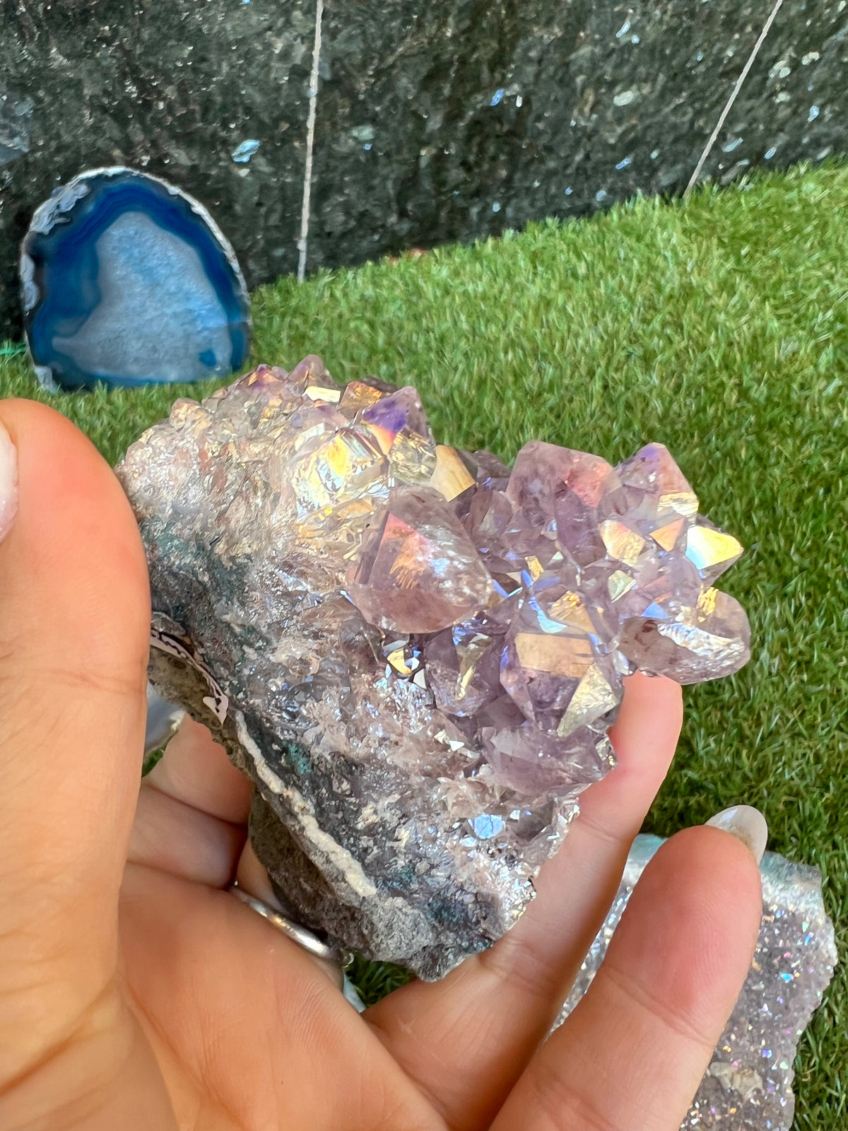 Natural Angel Aura Amethyst Cluster – 232 g