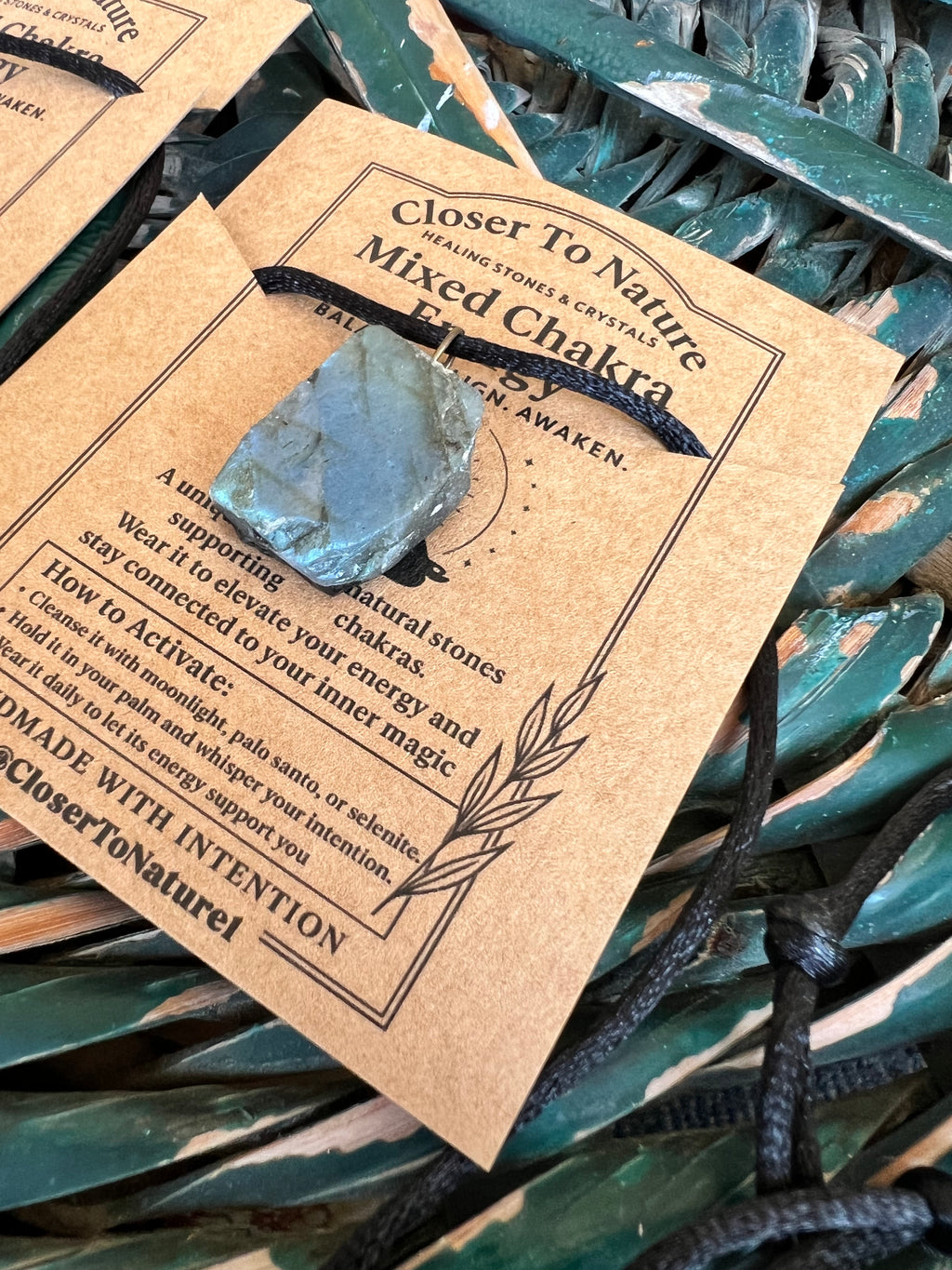 Natural Raw Labradorite Pendant Necklace – Adjustable Cord