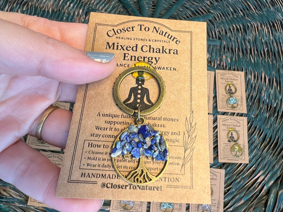 Natural Crystal Tree of Life Keychain – Protection, Luck & Positive Energy