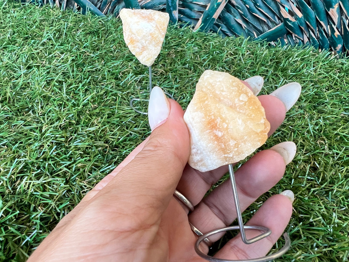 Natural Raw Orange Calcite on Metal Stand | Crystal Display | Approx. 8 cm | Joy, Confidence & Creativity
