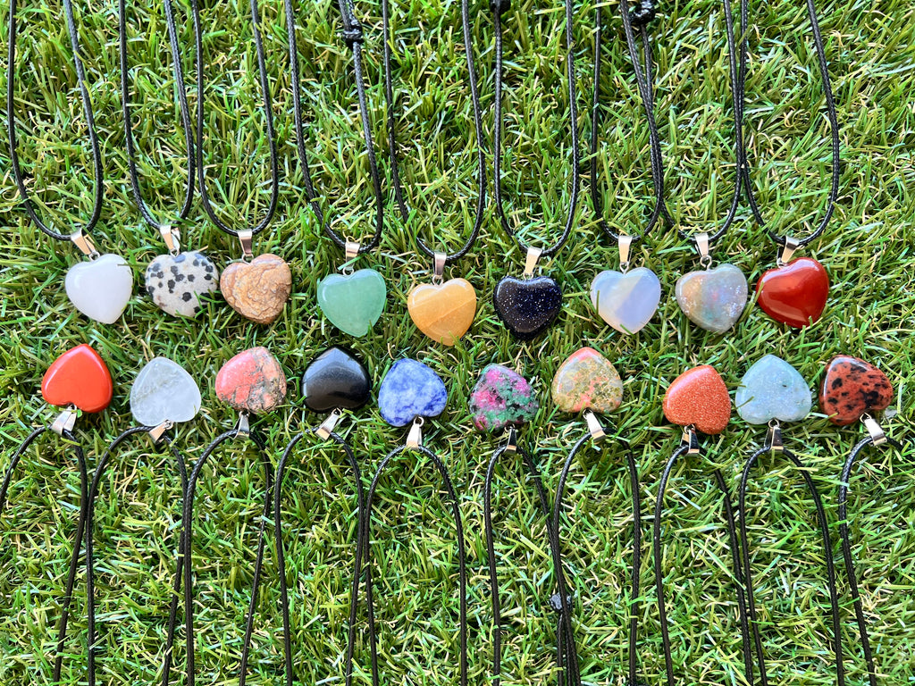 Natural Crystal Heart Necklace – Choose Your Stone (Adjustable Cord)