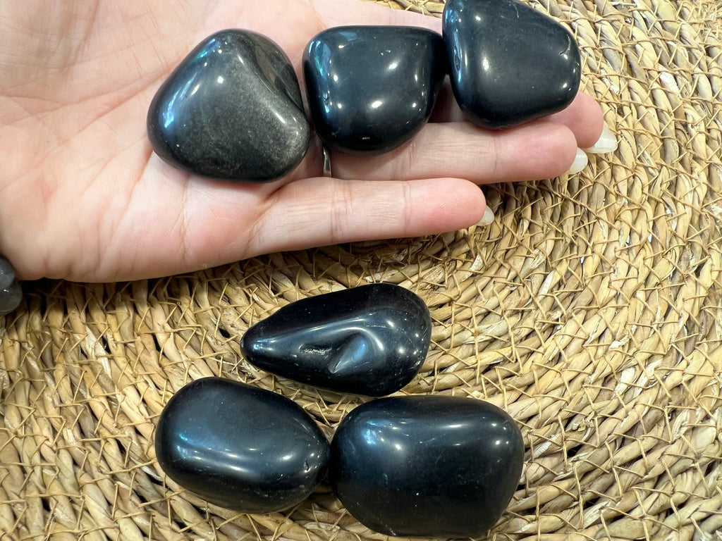 Natural Polished Black Obsidian | Palm Stone / Tumbled Stone | Protection, Grounding & Strength