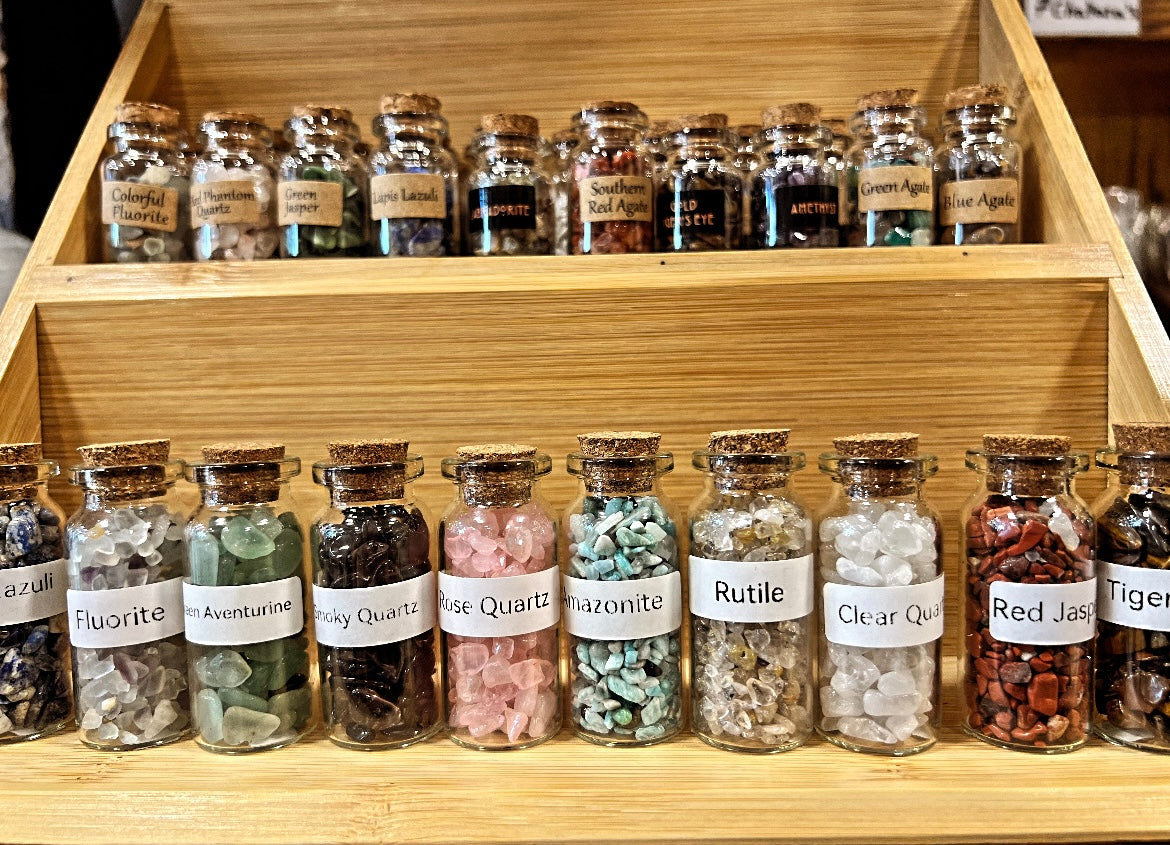 Natural Crystal Chip Bottle | Genuine Gemstone Chips in Glass Bottle | Mini Crystal Collection