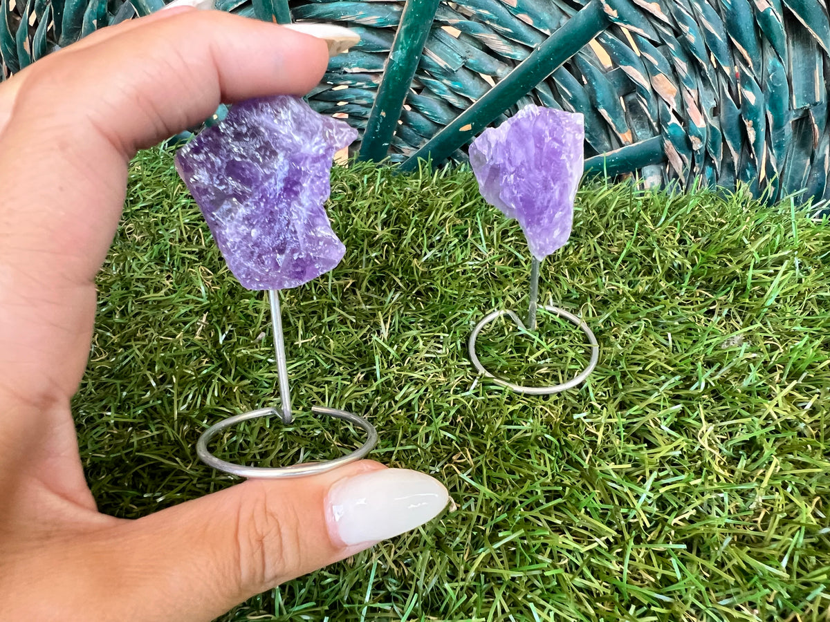 Natural Raw Amethyst on Metal Stand | Crystal Display | Approx. 8 cm | Protection, Calm & Intuition