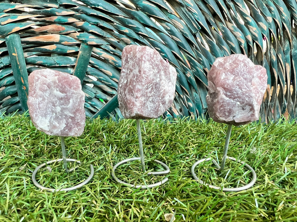 Natural Raw Lepidolite on Metal Stand | Crystal Display | Approx. 8 cm | Calm & Balance