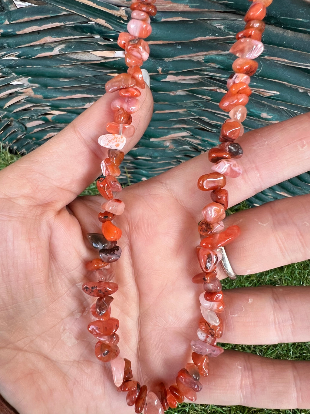 Natural Carnelian Chip Necklace | Genuine Irregular Gemstone Chips | Motivation, Confidence & Vitality