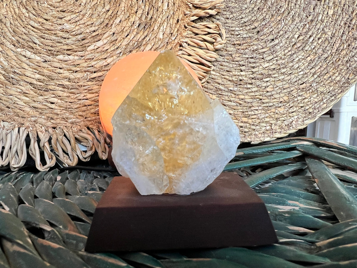 Natural Citrine Point on Wooden Base