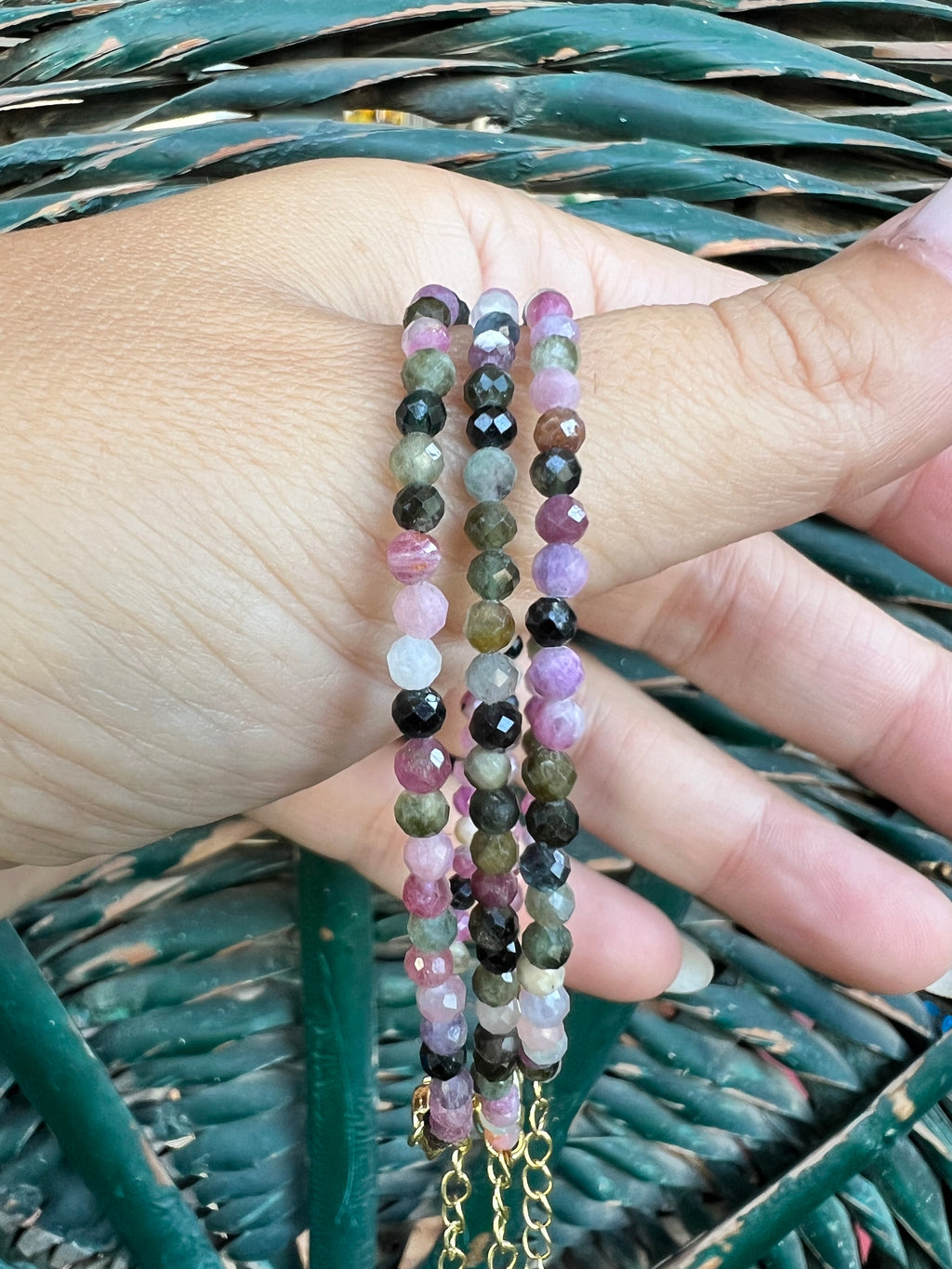 3mm Faceted Natural Gemstone Bracelet – Adjustable Gold-Toned Brass