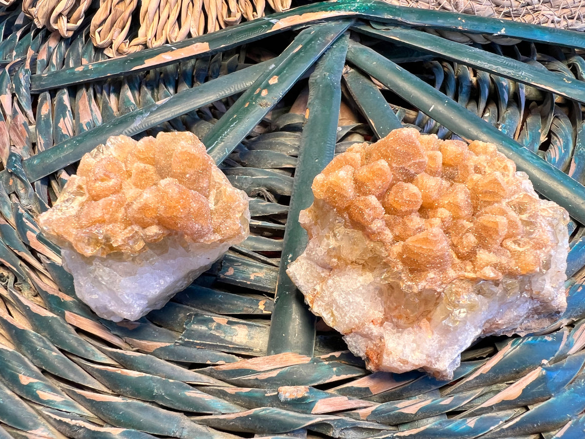 Natural Citrine with Honey Calcite Druzy Cluster