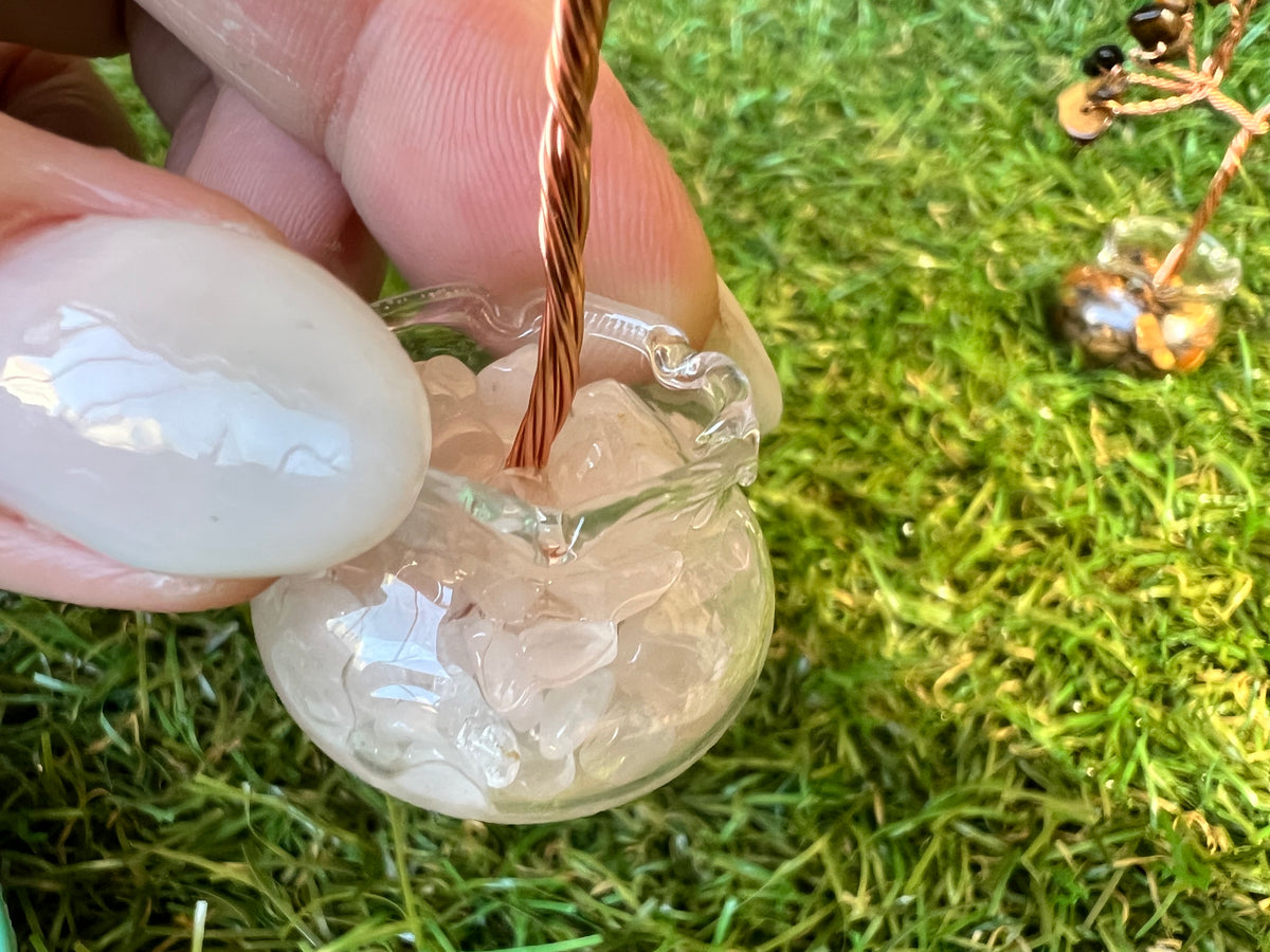 Mini Natural Crystal Tree in Glass Bowl | Rose Quartz, Amethyst & Tiger’s Eye | Handmade Gemstone Décor