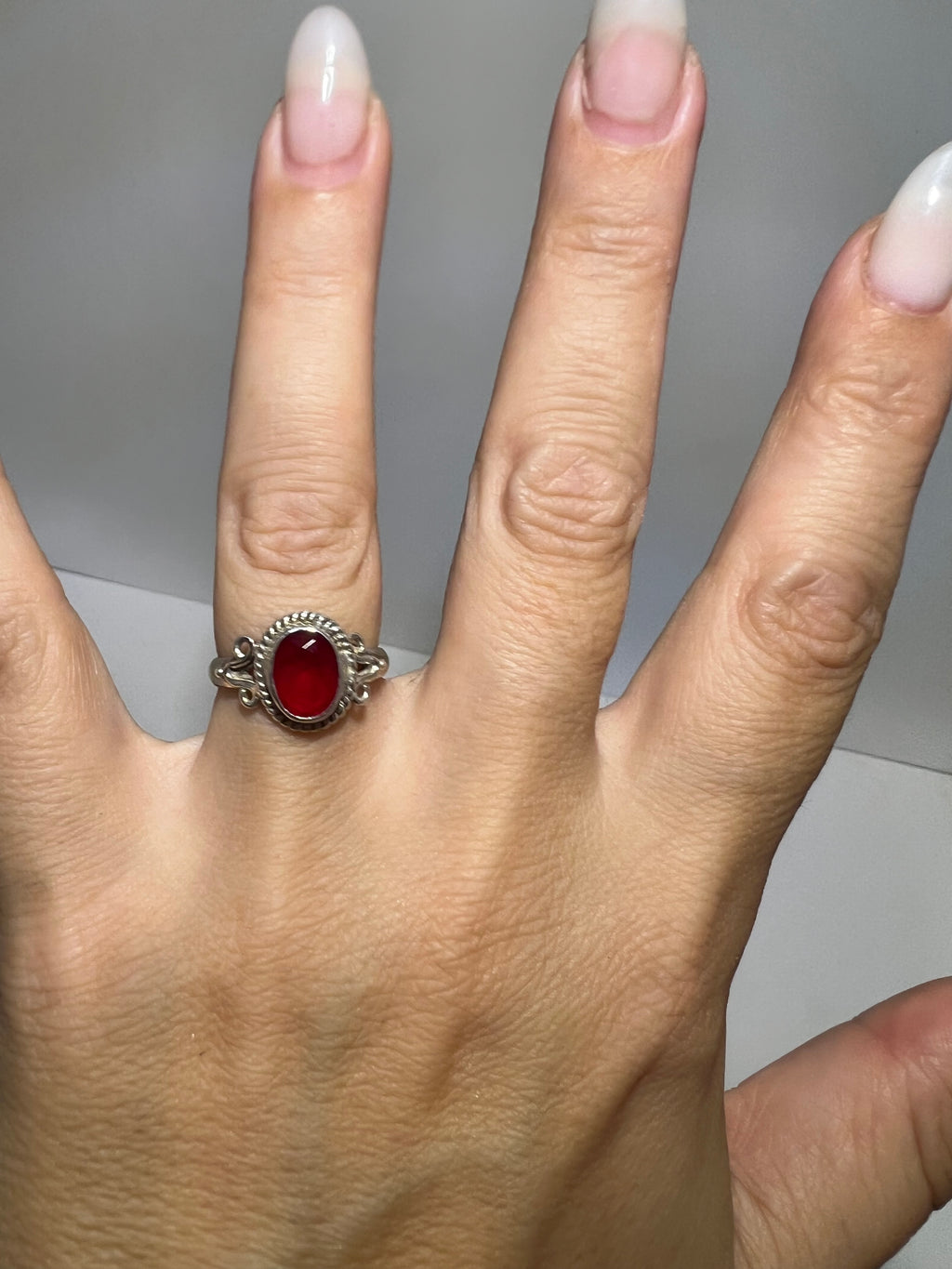 Genuine Red Quartz Ring in 925 Italian Sterling Silver