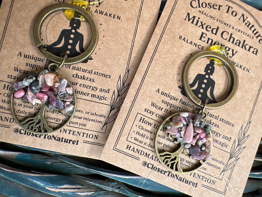 Natural Crystal Tree of Life Keychain – Protection, Luck & Positive Energy
