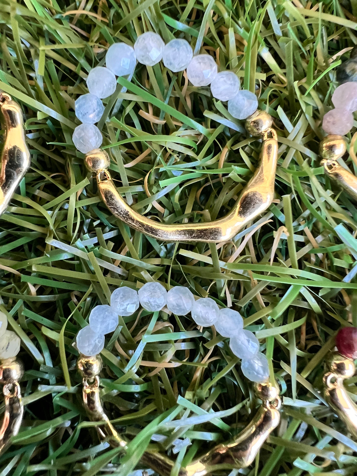 Natural Gemstone & Brass Elastic Ring – Faceted 3 mm Crystal Beads