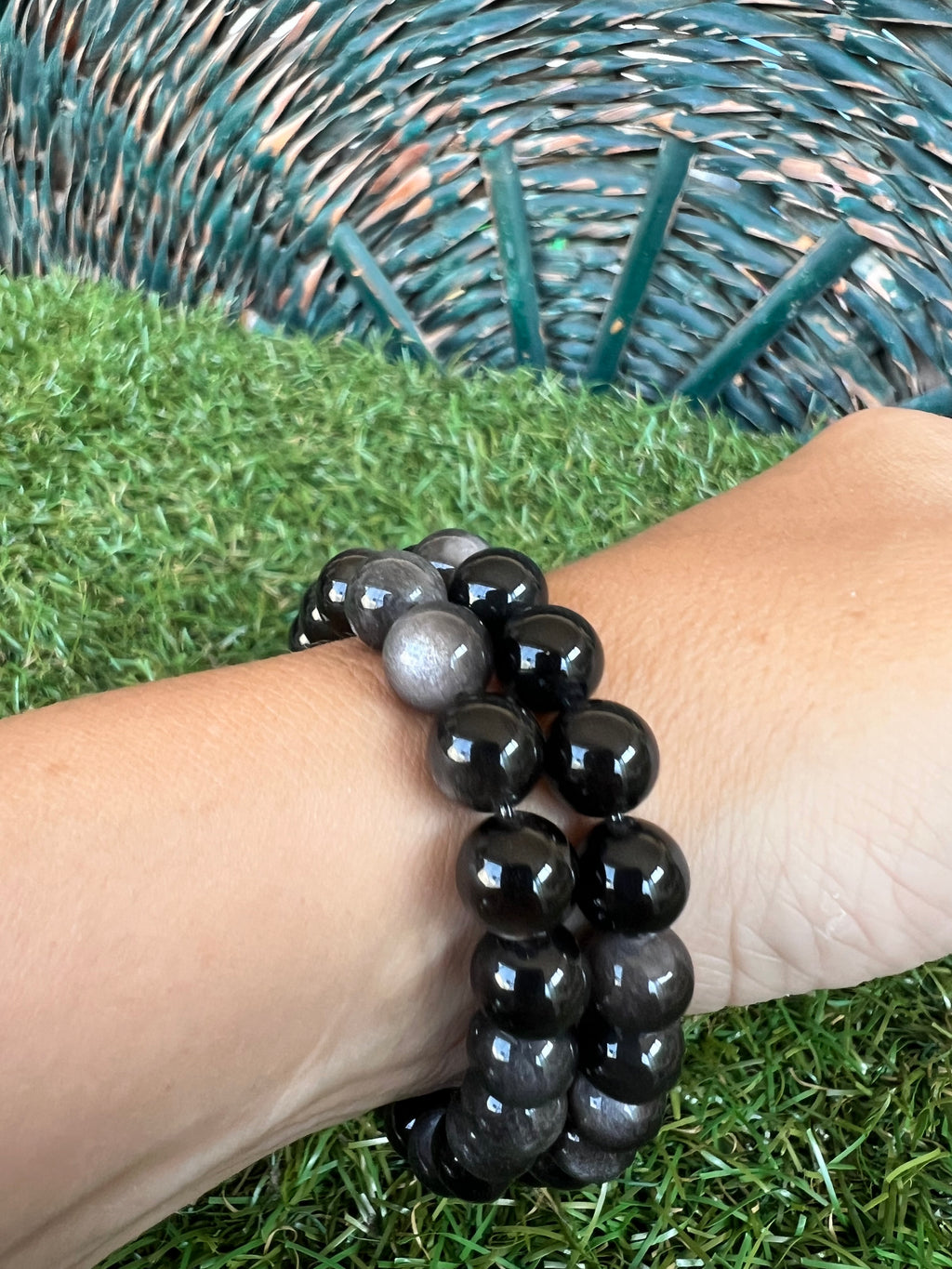 Natural Silver Sheen Obsidian Bracelet – Protection, Grounding & Self-Reflection | 8 mm