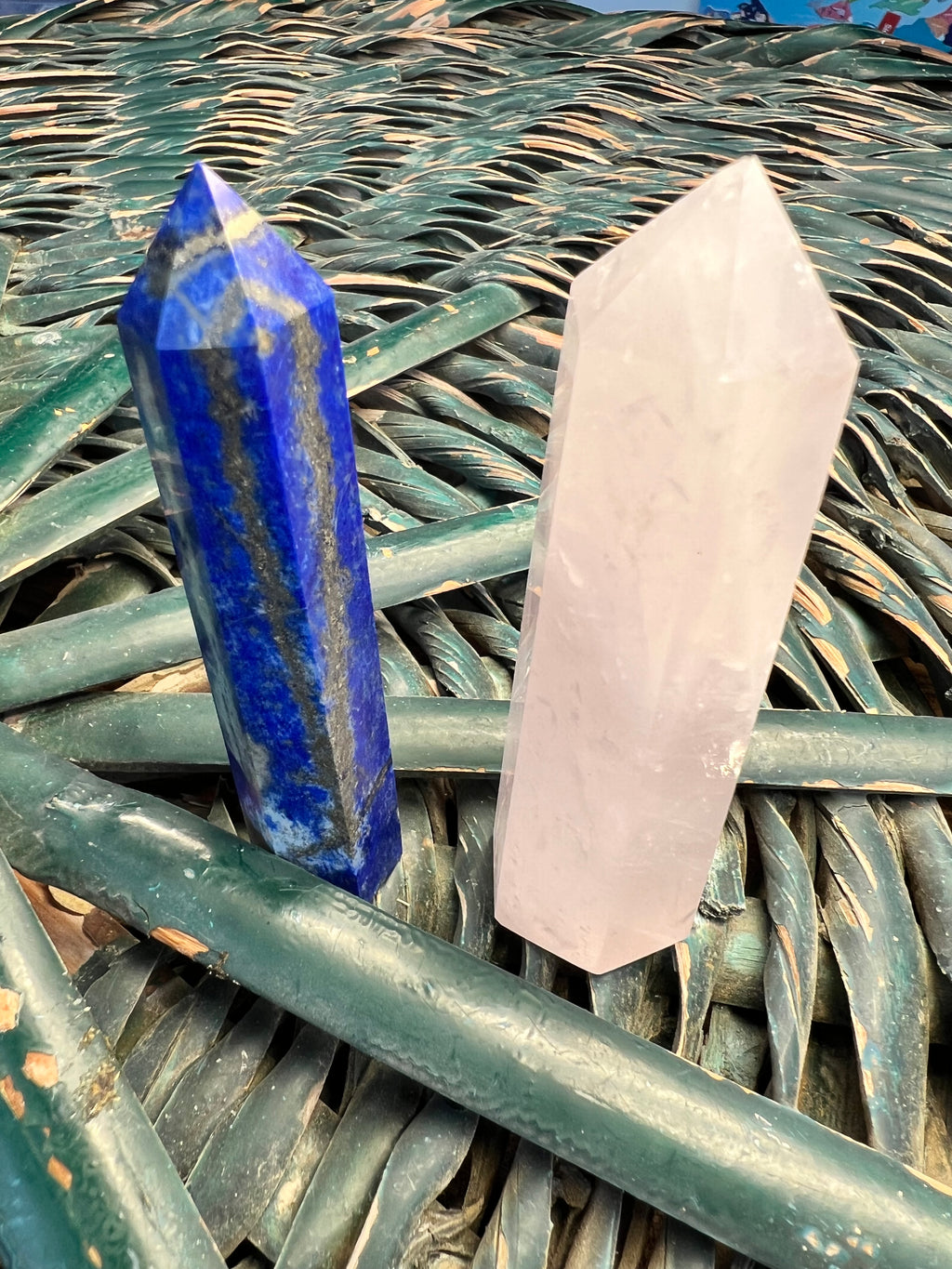 Natural Faceted Crystal Point Tower | Rose Quartz & Lapis Lazuli