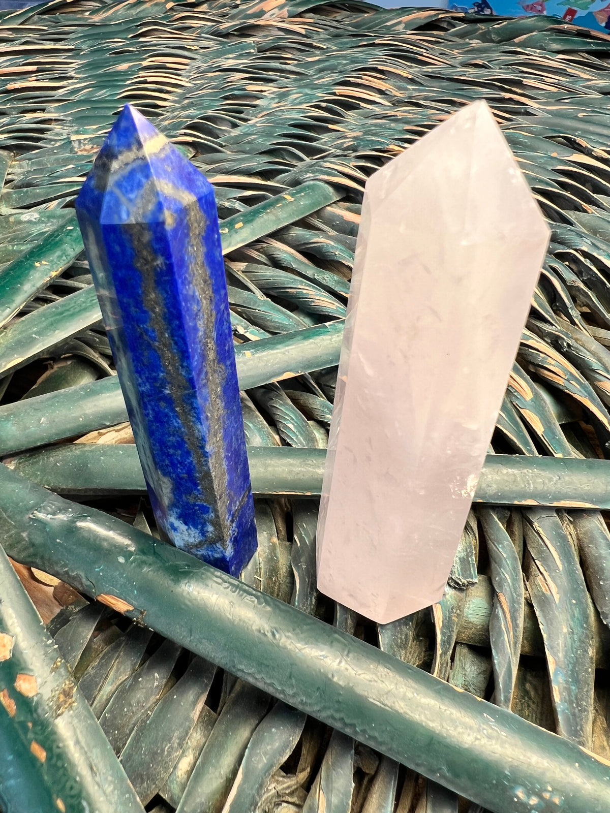 Natural Faceted Crystal Point Tower | Rose Quartz & Lapis Lazuli