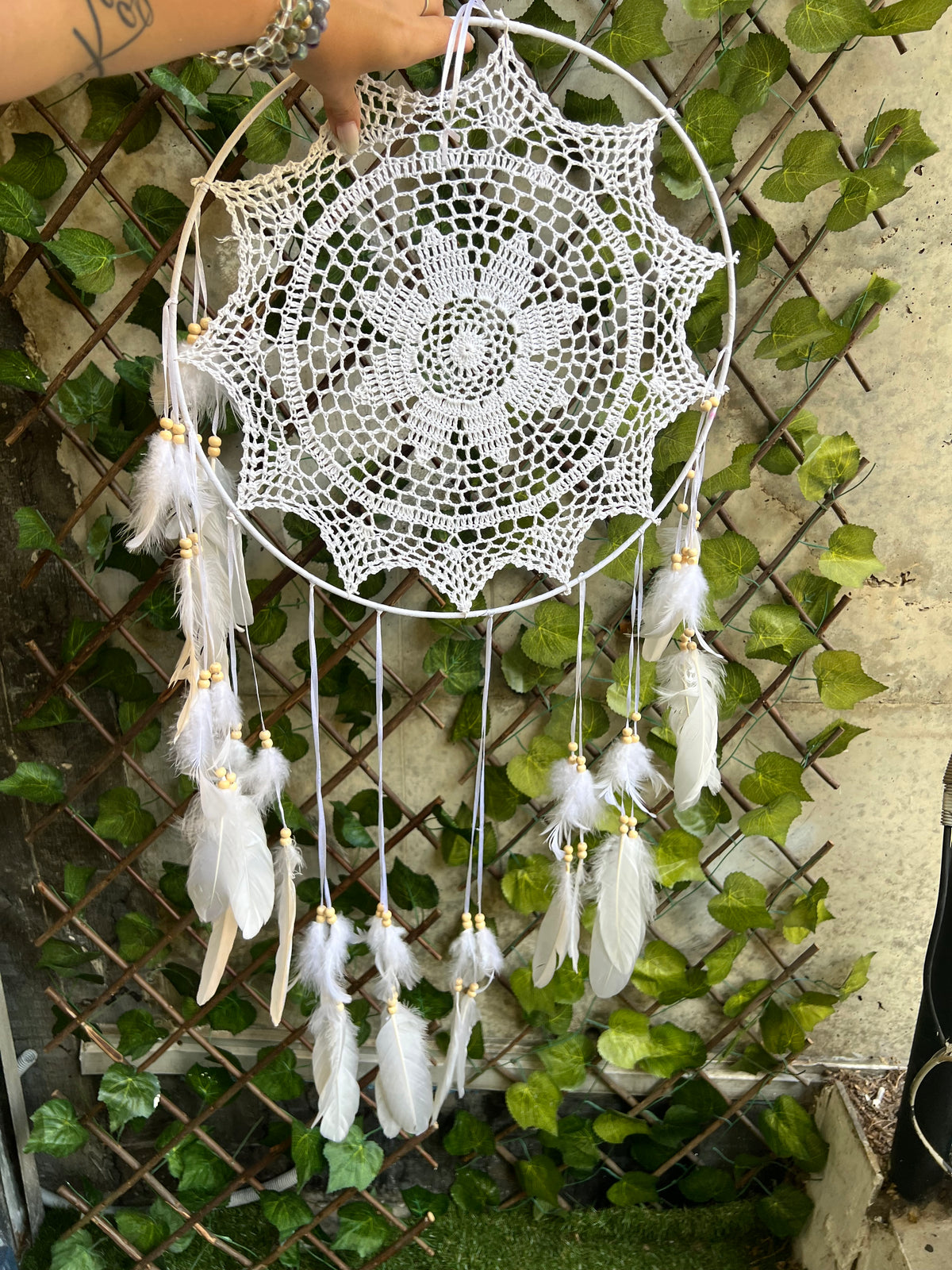 XL White Dream Catcher – Peace, Protection & Serene Energy | Large Feather Wall Hanging